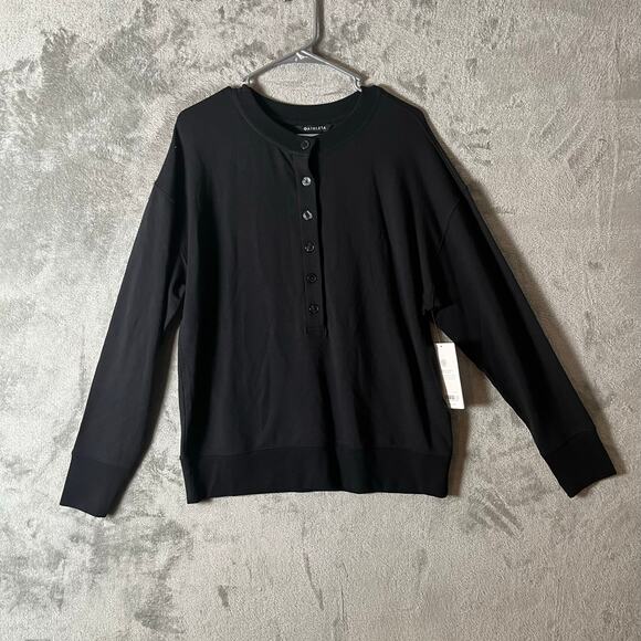 Athleta Tops - Athleta Balance Henley Sweatshirt Black Size Small Oversized Tencel Cotton New‎